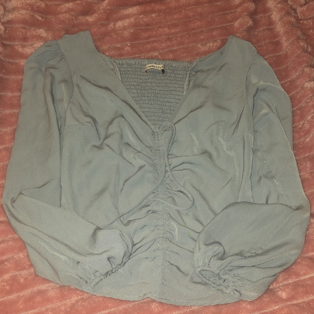 Abercrombie & Fitch Dusty Blue Ruched V-Neck Blouse